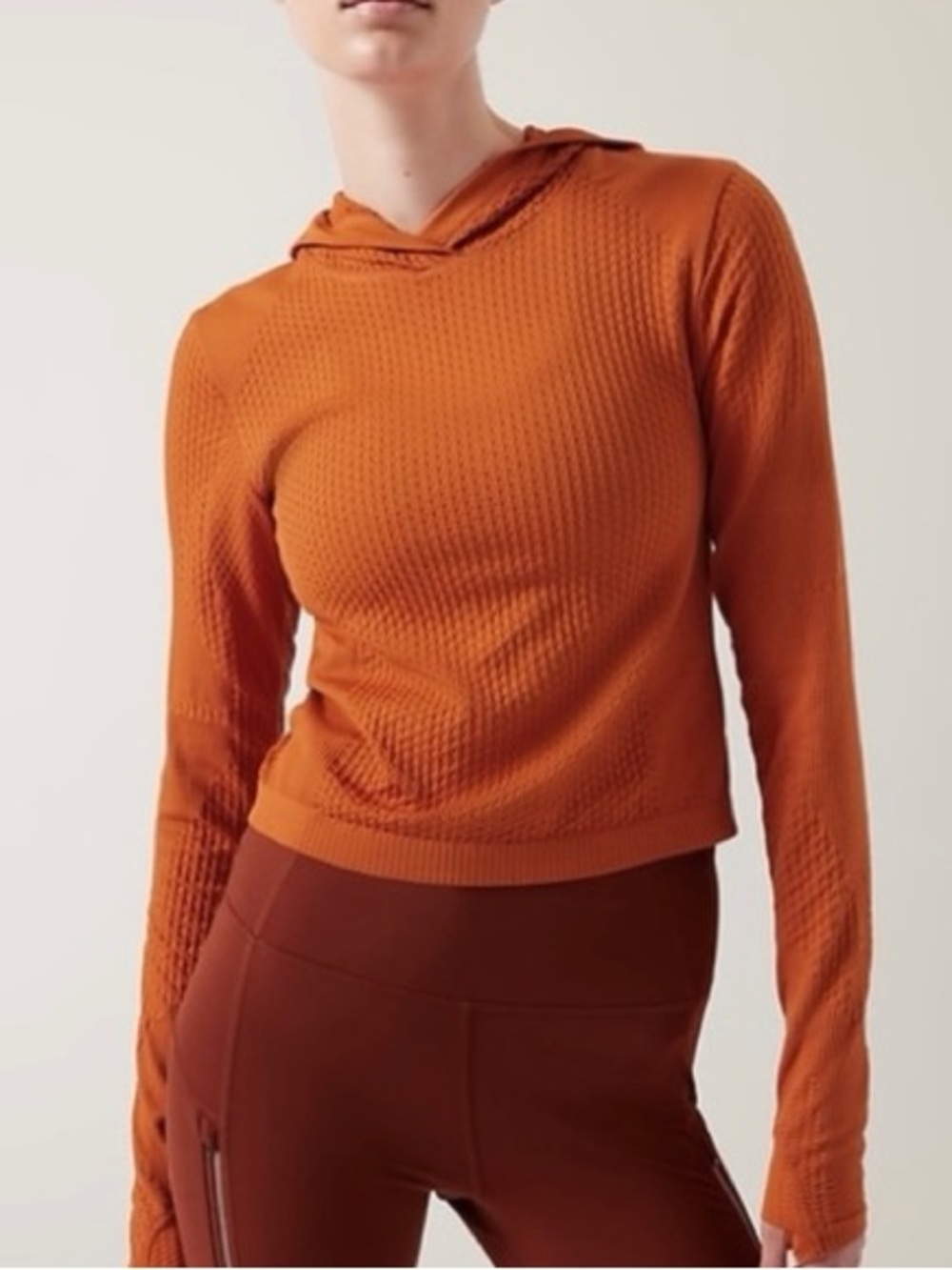 Athleta Flurry Seamless Crop Hoodie Long Sleeve Running Shirt Foliage Orange XXS
